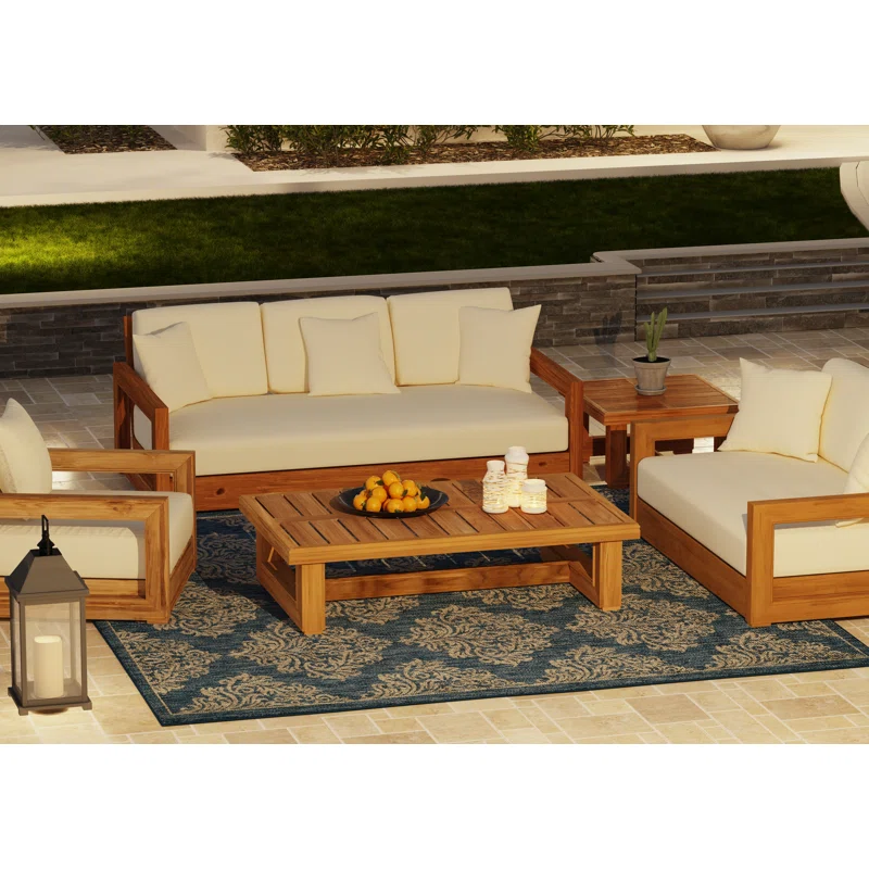 5 piece sofa set with teak wood frame and cotton canvas cushions