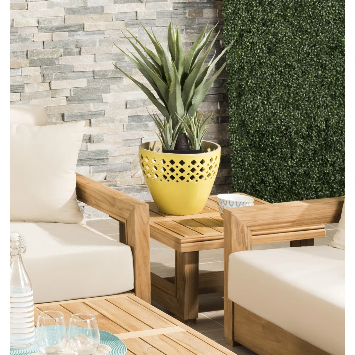 5 piece sofa set with teak wood frame and cotton canvas cushions