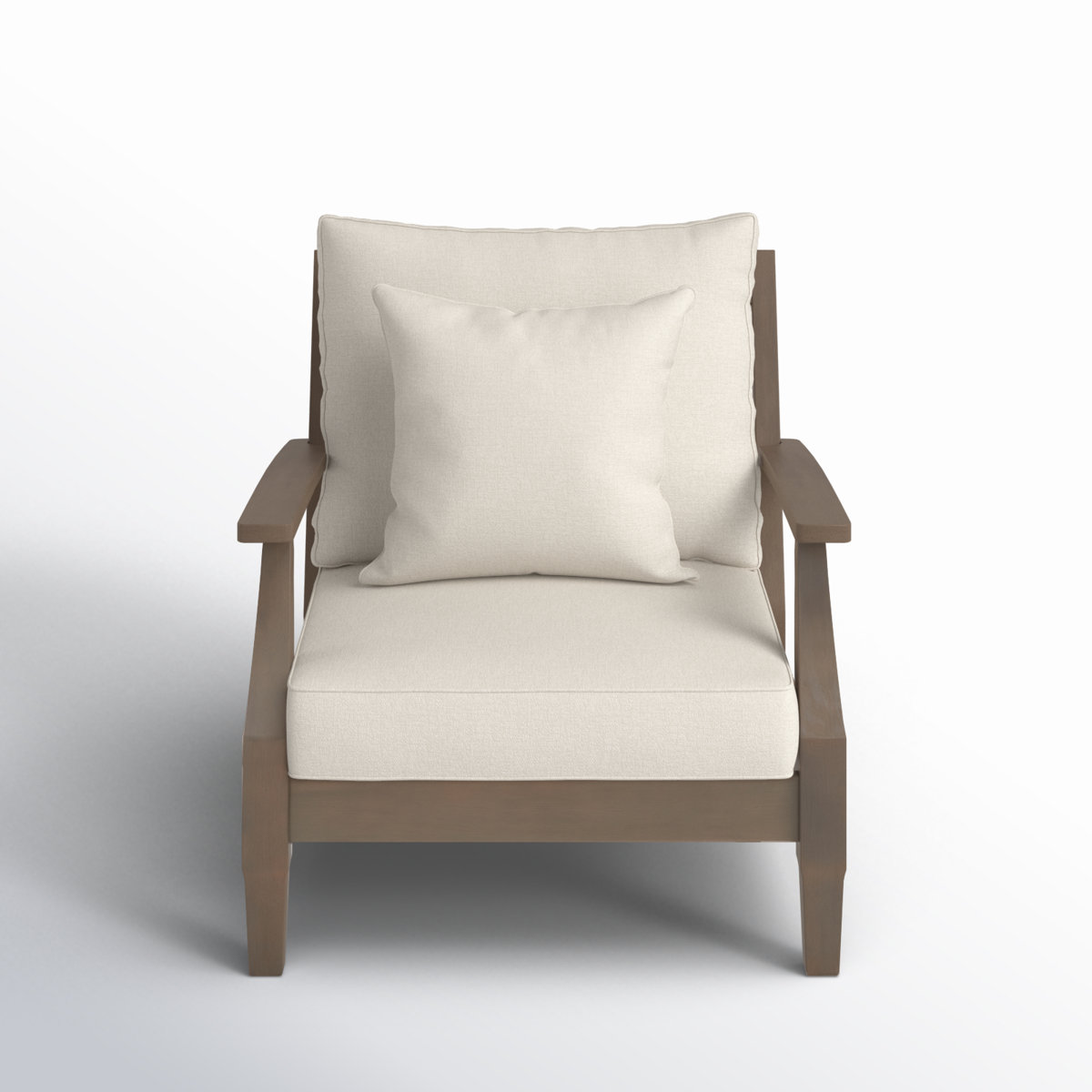 Eucalyptus outdoor 4‑piece sofa set with loveseat, club chair, coffee table and dark brown cushions