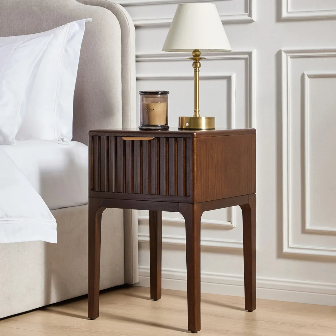Aarav bed side table in solid teak wood with natural brown finish