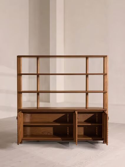 Cove Shelving Unit in solid teak wood with natural brown finish Cove Shelving Unit in solid teak wood with natural brown finish