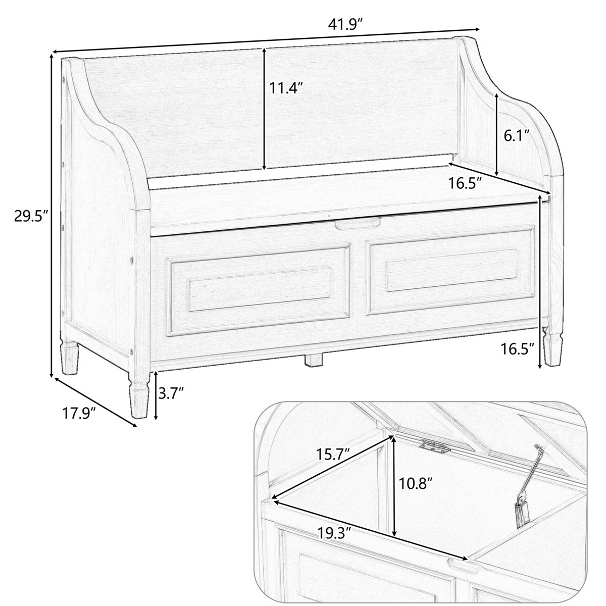 Rustic teak wood storage bench with cotton canvas cushion and hidden storage compartment