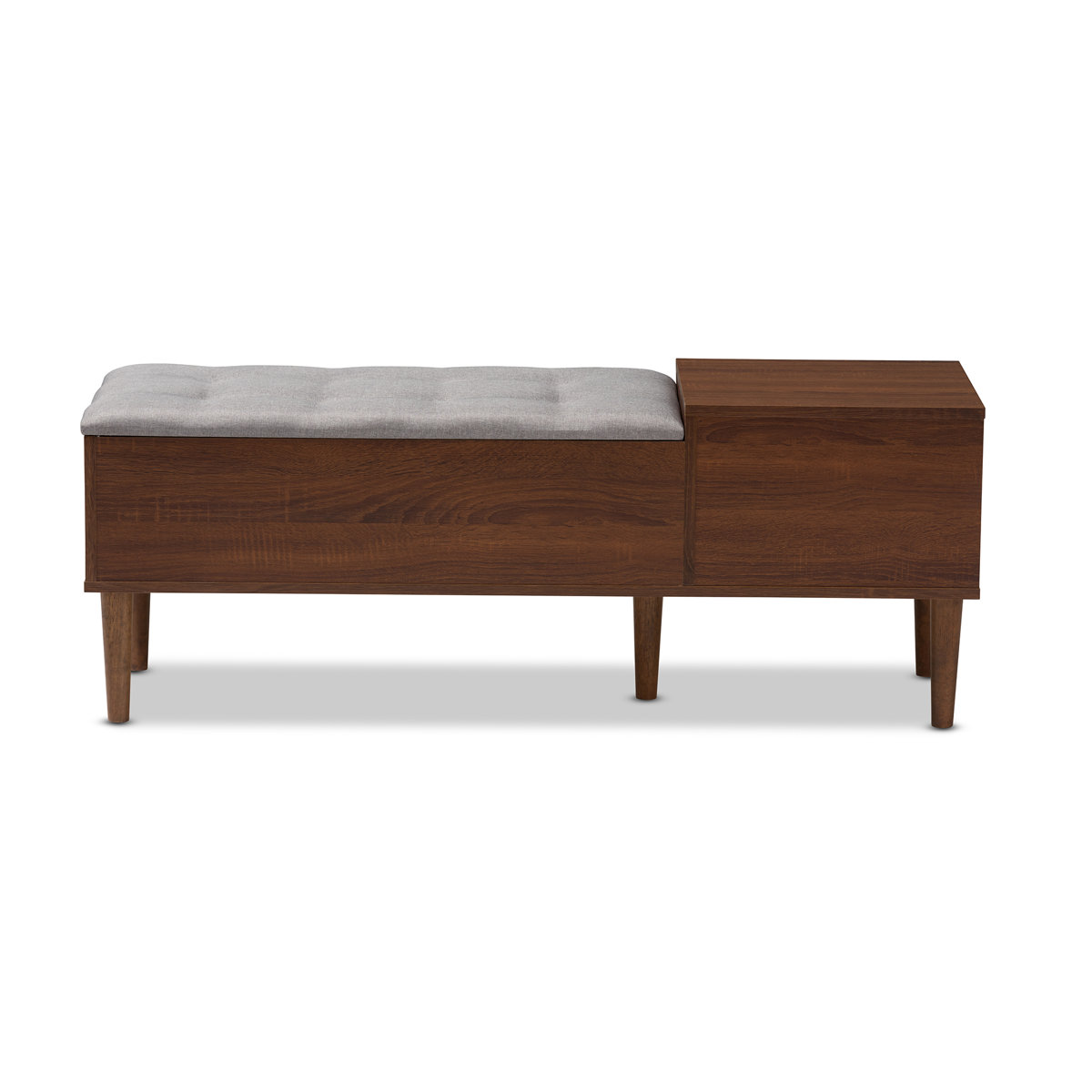 Teak wood lift‑seat bench with cushioned cotton canvas seat and hidden shoe storage, dimensions 17.36" H x 46.8" W x 15.6" D Teak wood lift‑seat bench with cushioned cotton canvas seat and hidden shoe storage, dimensions 17.36" H x 46.8" W x 15.6" D