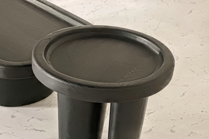 Black stained coffee table set in solid teak wood with big and small tables Black stained coffee table set in solid teak wood with big and small tables