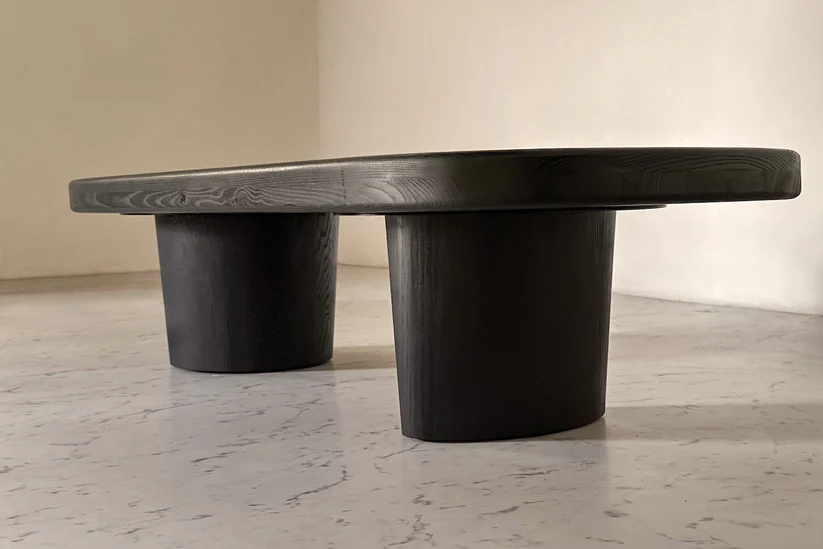 Black stained coffee table set in solid teak wood with big and small tables Black stained coffee table set in solid teak wood with big and small tables