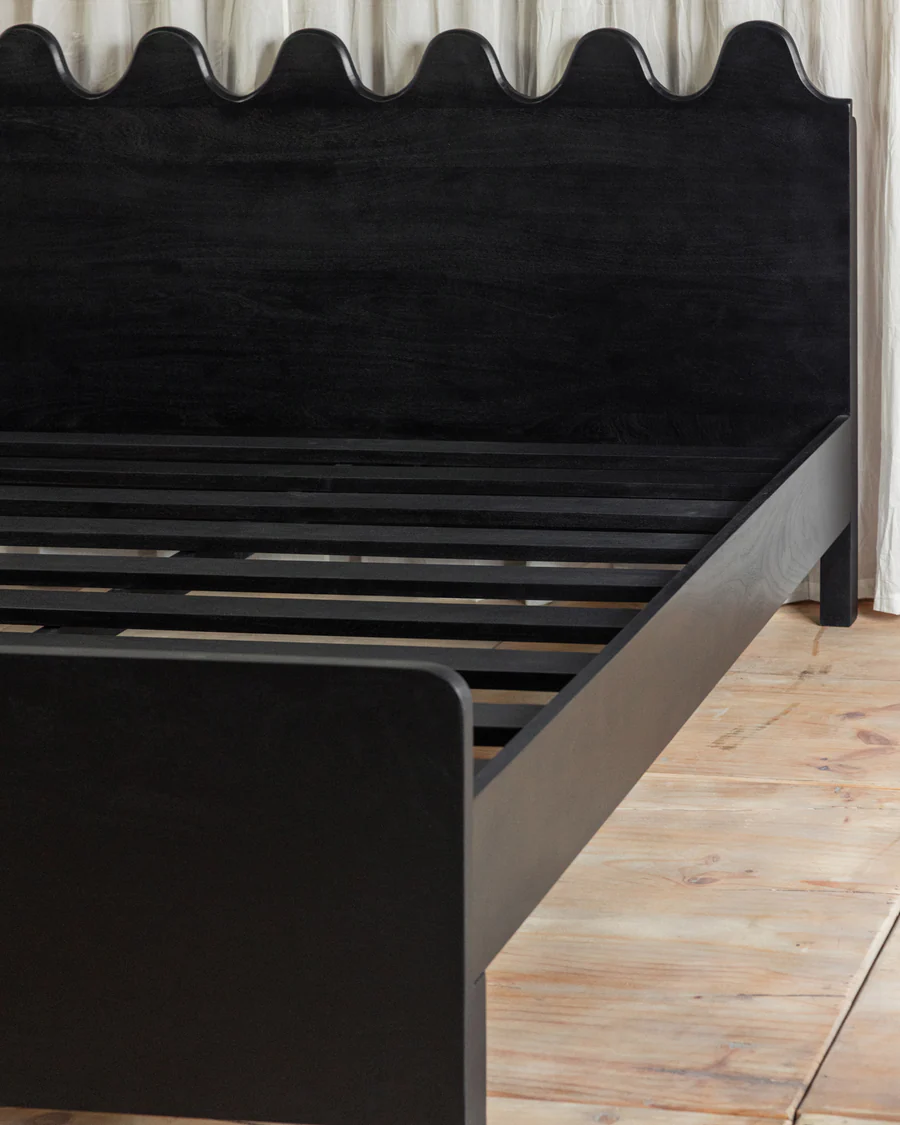 Teak wood outdoor chaise lounge with cotton canvas seat, king size