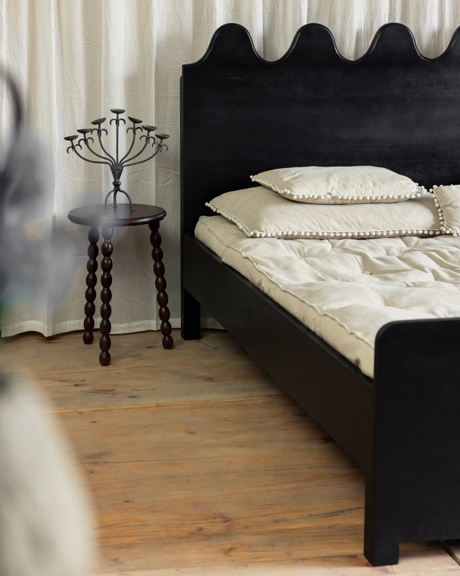 Teak wood outdoor chaise lounge with cotton canvas seat, king size