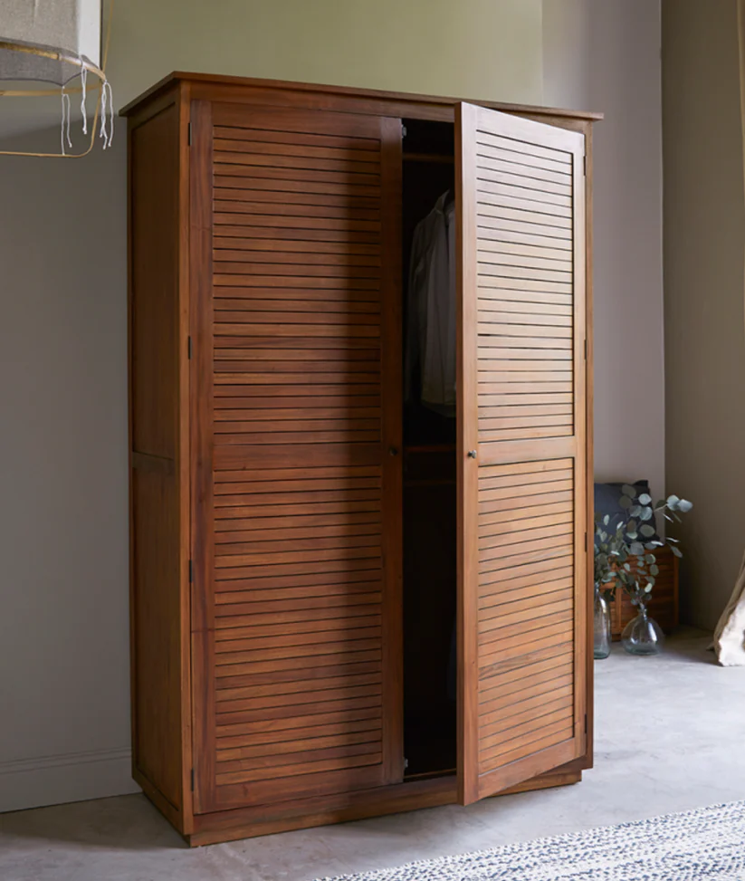 solid teak wardrobe in natural brown finish solid teak wardrobe in natural brown finish