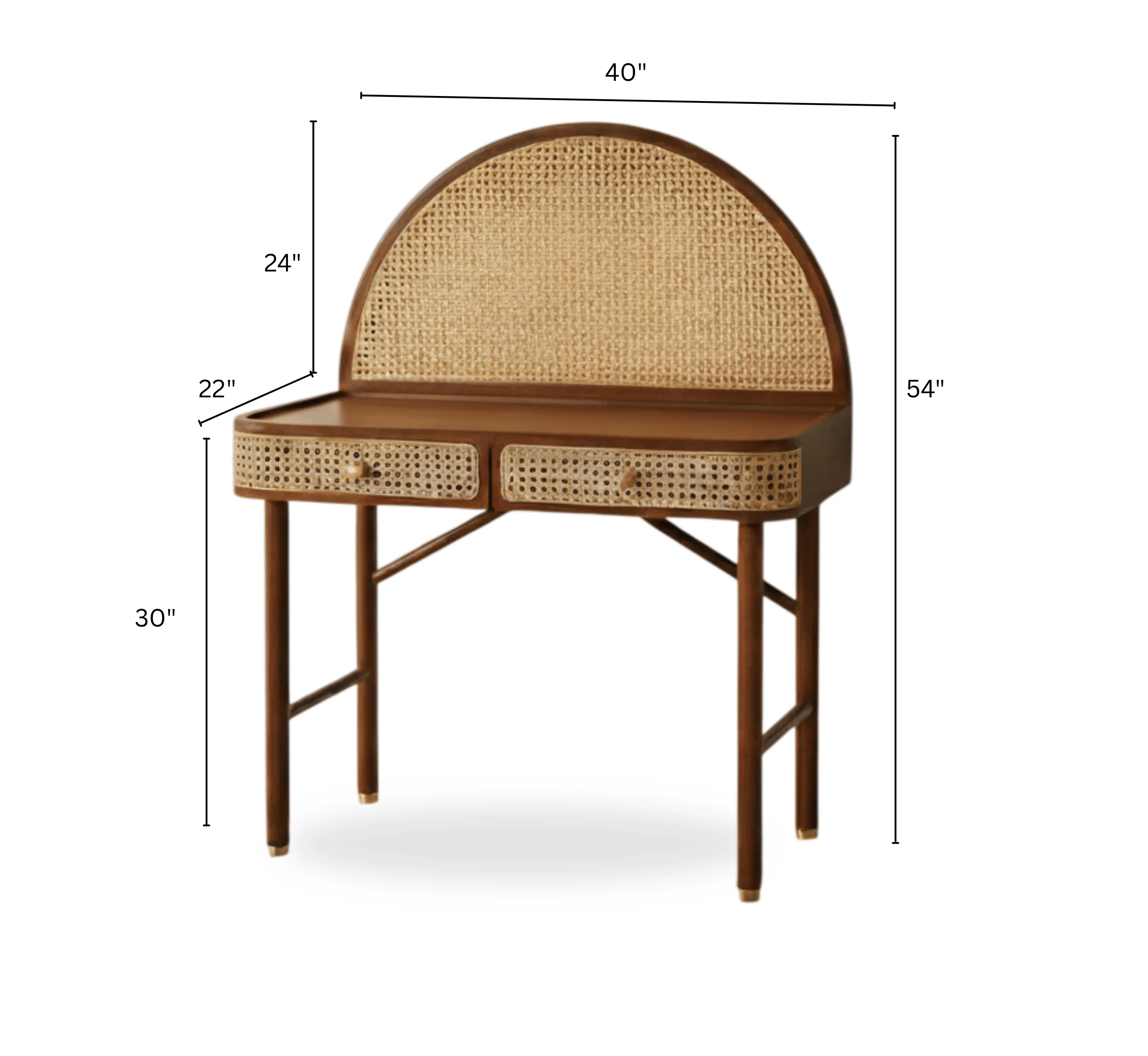 Wooden home office desk in teak wood and cane with natural brown finish Wooden home office desk in teak wood and cane with natural brown finish