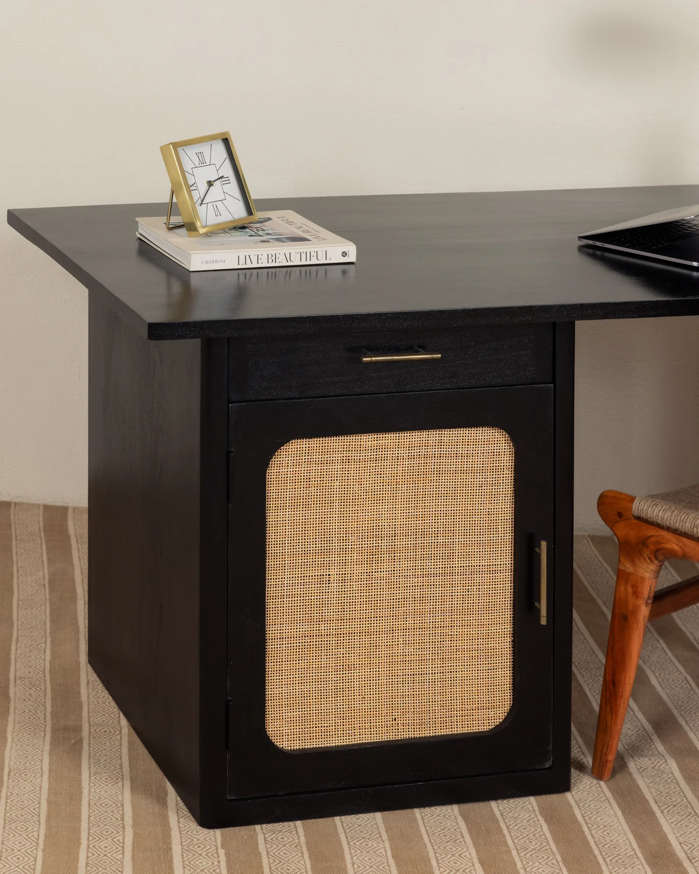 Black antique desk in teak wood and cane with antique finish Black antique desk in teak wood and cane with antique finish