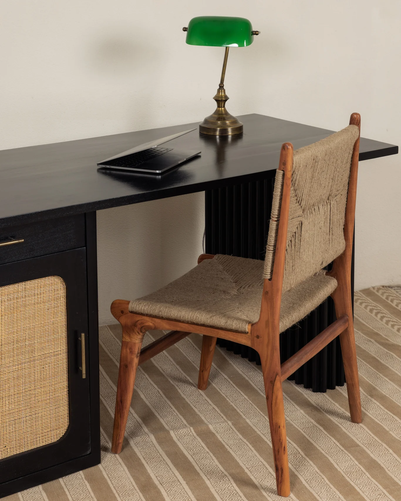 Black antique desk in teak wood and cane with antique finish Black antique desk in teak wood and cane with antique finish