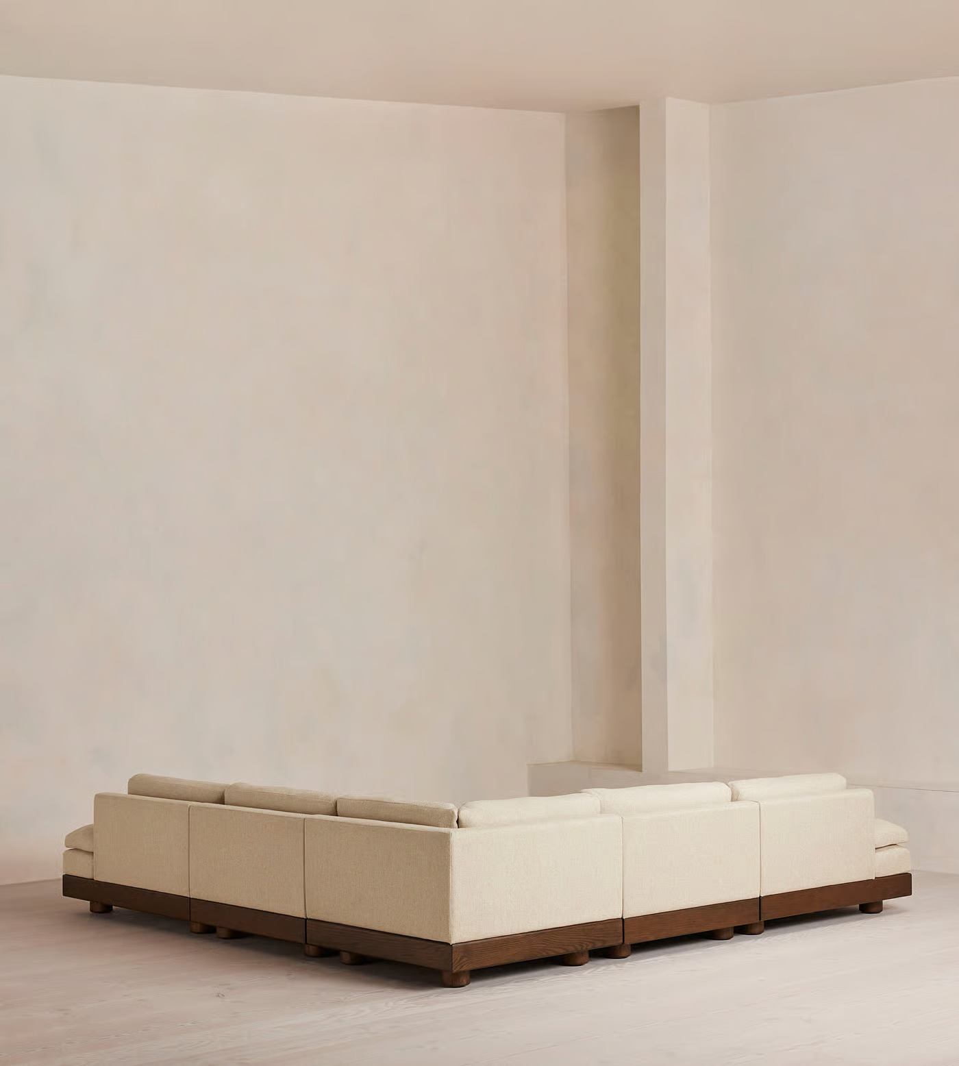 Modular corner sofa in teak wood with cotton canvas upholstery