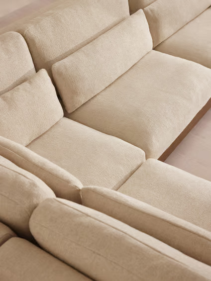 Modular corner sofa in teak wood with cotton canvas upholstery