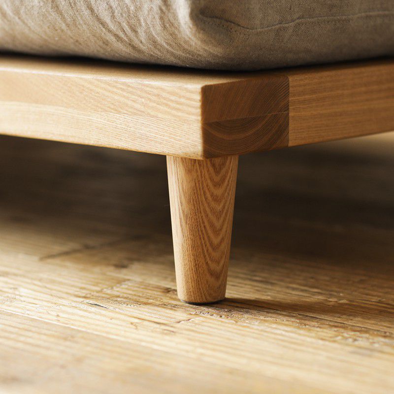 L shaped sofa in teak wood with cotton canvas cushions