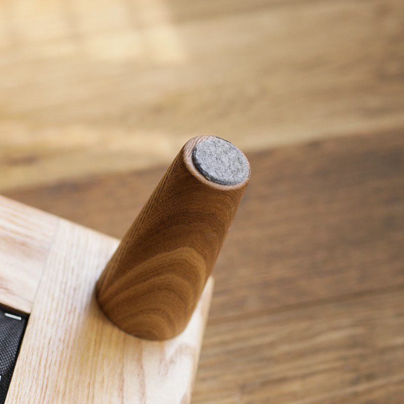 L shaped sofa in teak wood with cotton canvas cushions