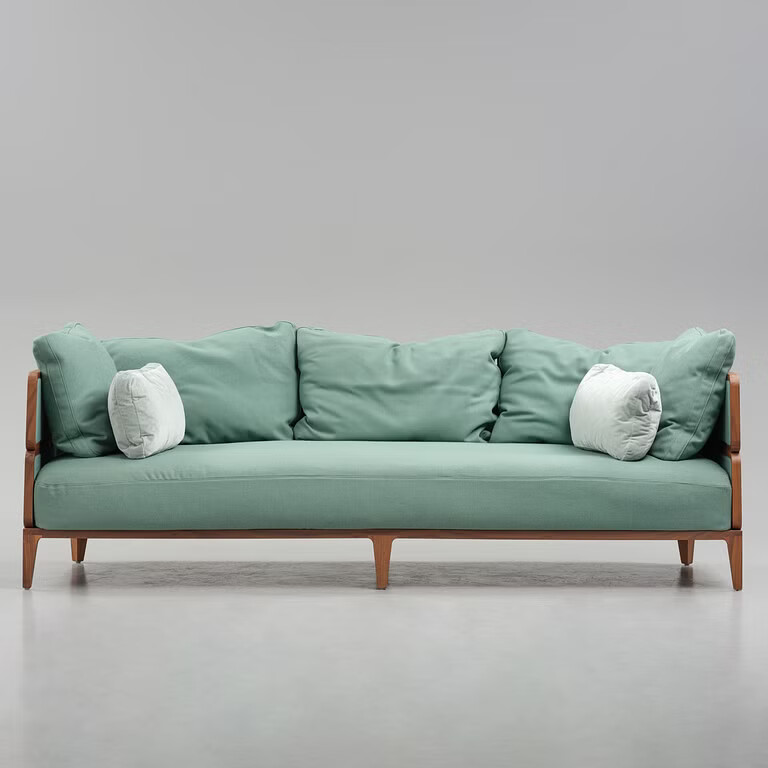 Zara boho teak sofa 3 seater with cane work and cushions