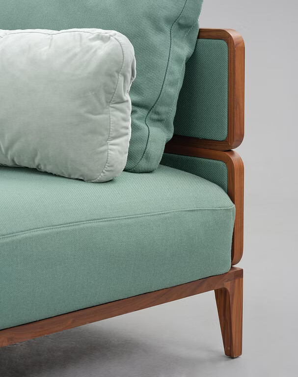 Zara boho teak sofa 3 seater with cane work and cushions