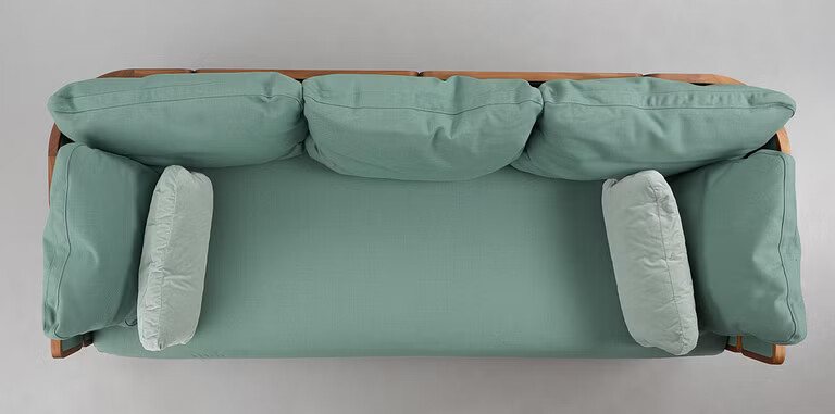 Zara boho teak sofa 3 seater with cane work and cushions