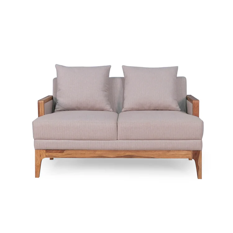 Rattan sofa 2 seater with light brown textured upholstery