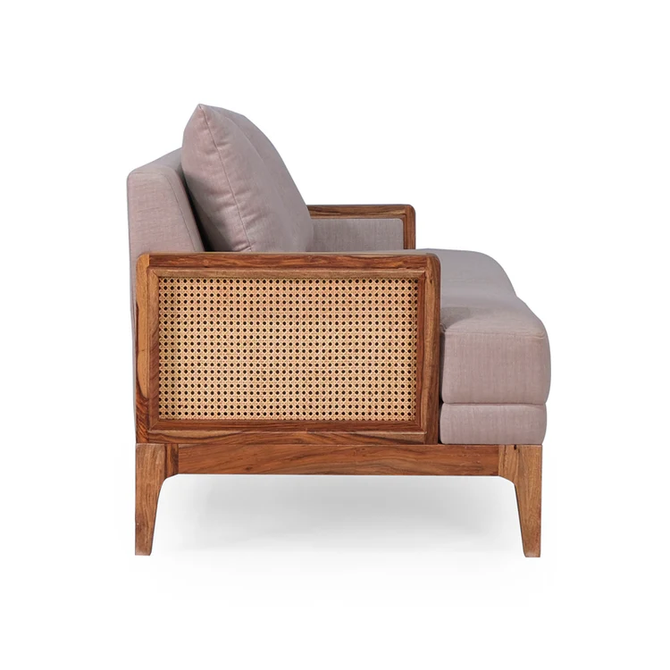 Rattan sofa 2 seater with light brown textured upholstery