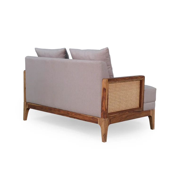 Rattan sofa 2 seater with light brown textured upholstery