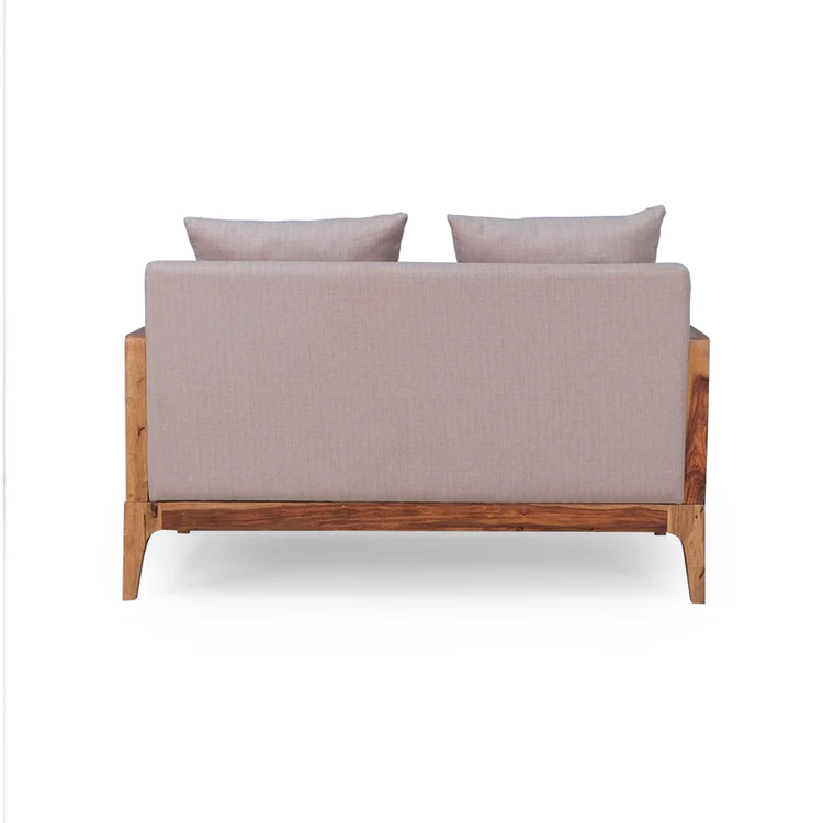 Rattan sofa 2 seater with light brown textured upholstery