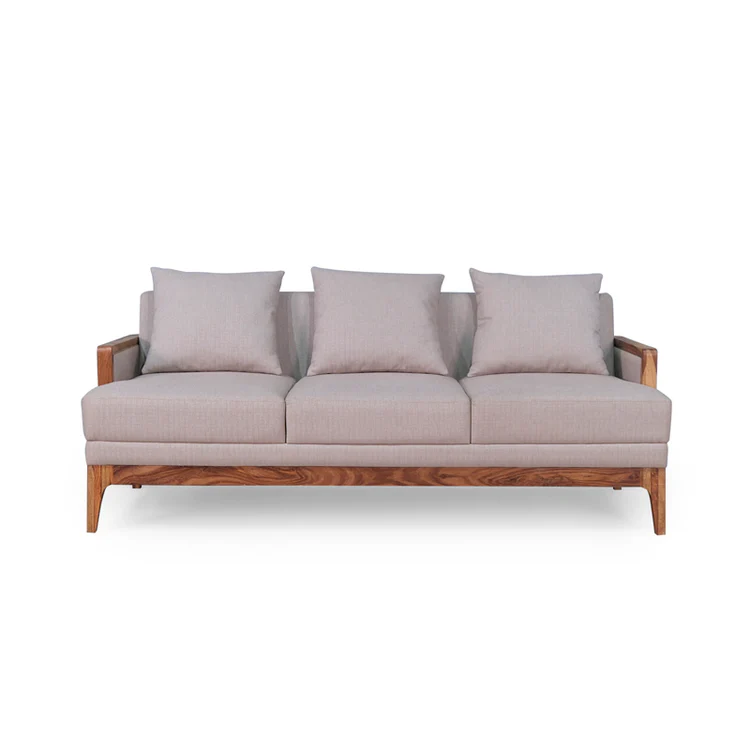 Rattan sofa 3 seater with light brown textured upholstery