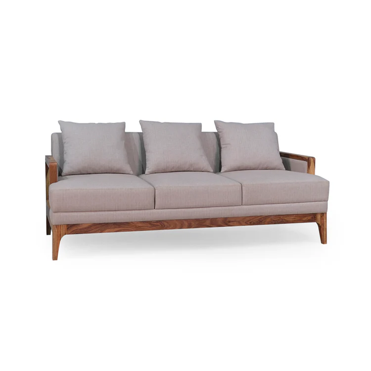 Rattan sofa 3 seater with light brown textured upholstery