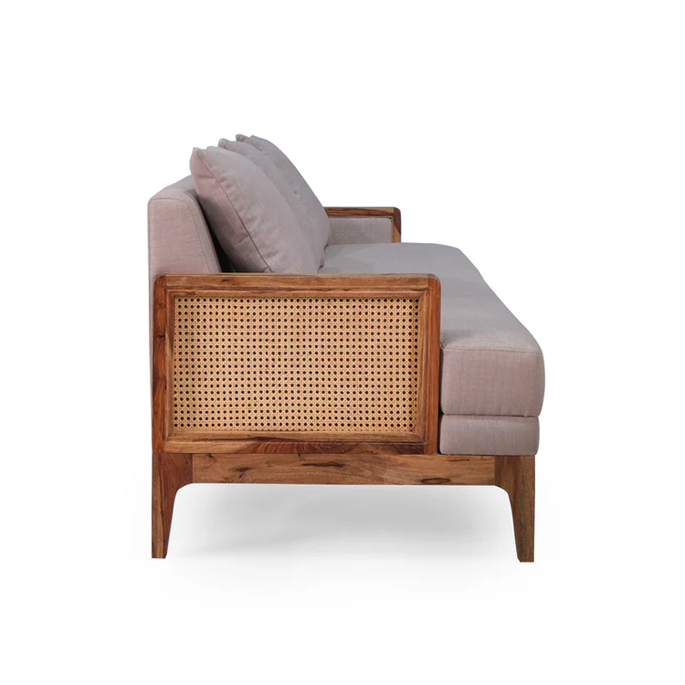 Rattan sofa 3 seater with light brown textured upholstery