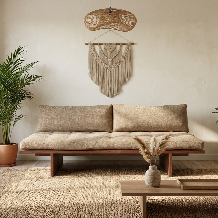 Orion armless teak sofa 3 seater with natural brown finish