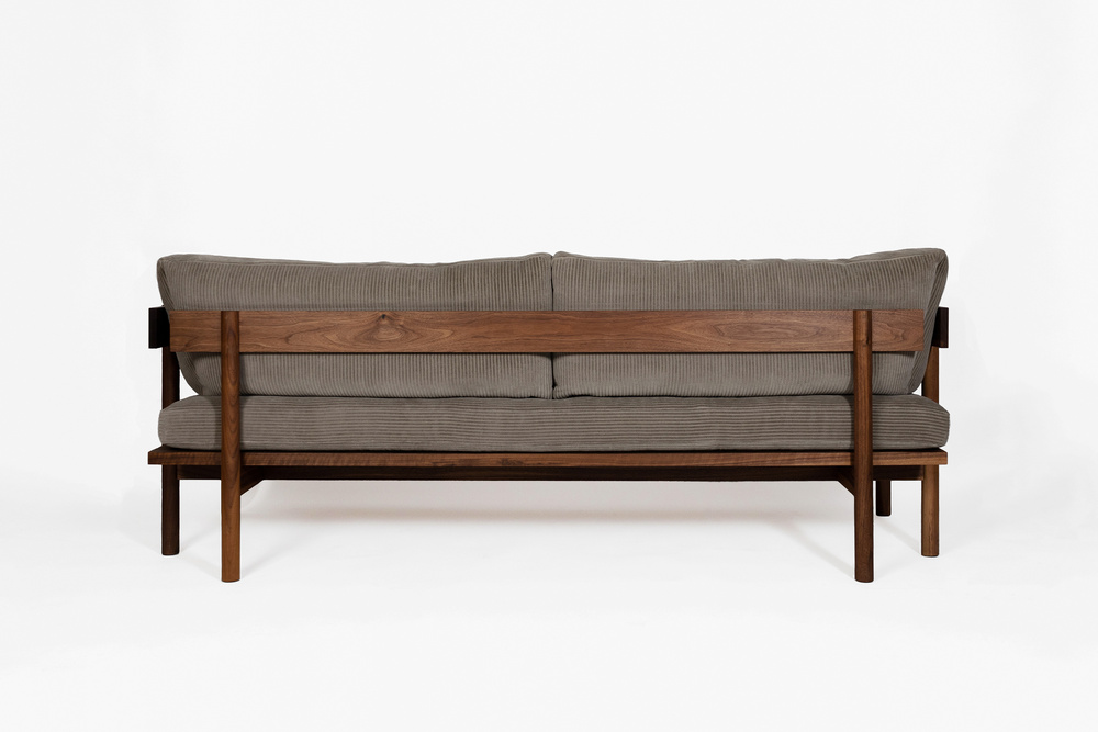 Elara aesthetic arm sofa in teak wood with custom fabric