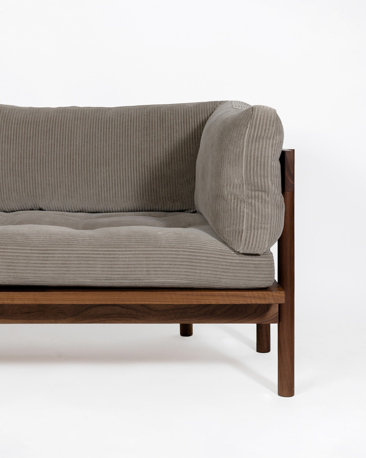 Elara aesthetic arm sofa in teak wood with custom fabric