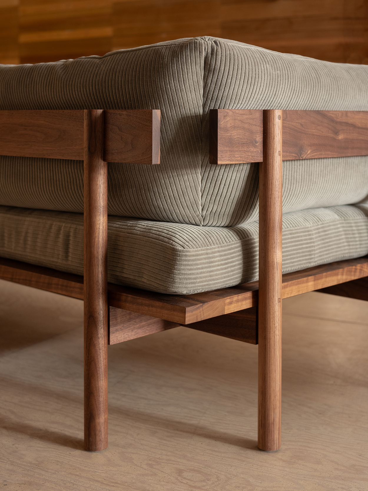 Elara aesthetic arm sofa in teak wood with custom fabric
