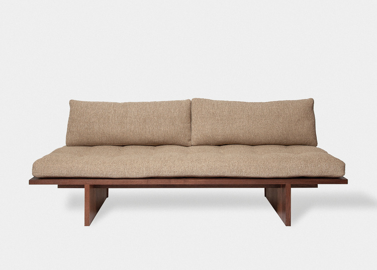 Orion armless teak sofa 3 seater with natural brown finish