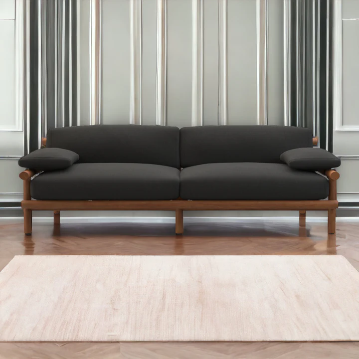 Wooden 2 seater sofa in solid teak wood with natural brown finish Wooden 2 seater sofa in solid teak wood with natural brown finish