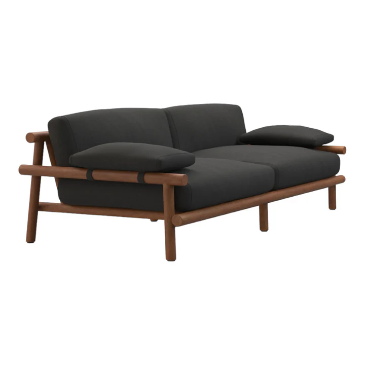 Wooden 2 seater sofa in solid teak wood with natural brown finish Wooden 2 seater sofa in solid teak wood with natural brown finish