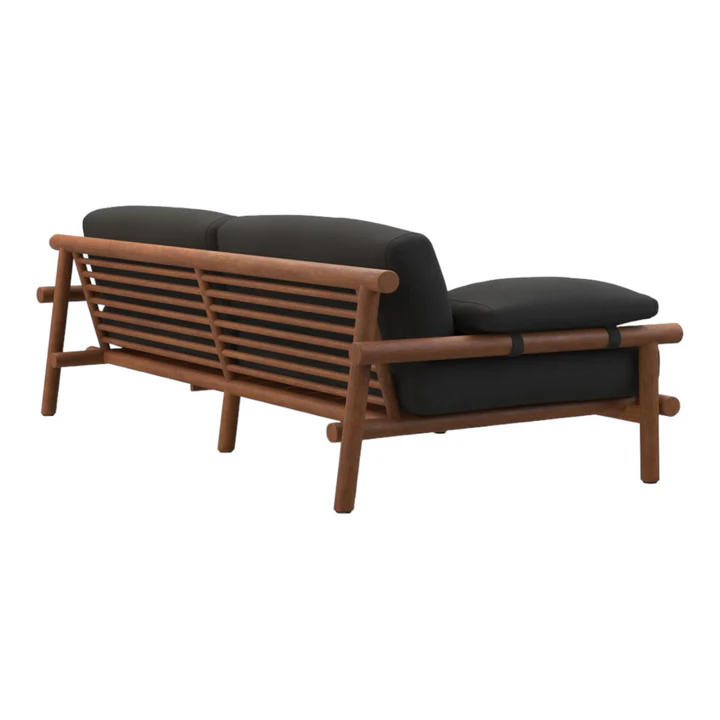 Wooden 2 seater sofa in solid teak wood with natural brown finish Wooden 2 seater sofa in solid teak wood with natural brown finish