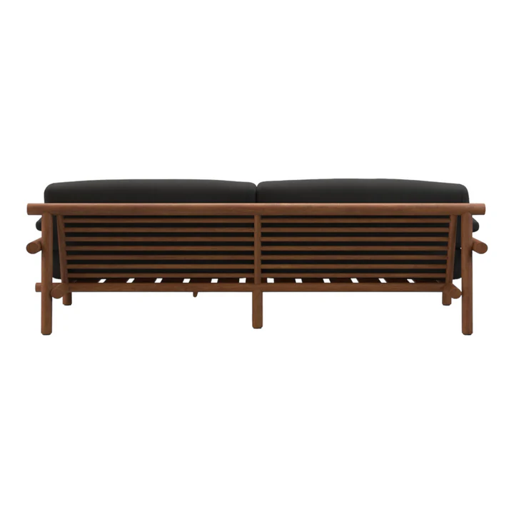 Wooden 2 seater sofa in solid teak wood with natural brown finish Wooden 2 seater sofa in solid teak wood with natural brown finish