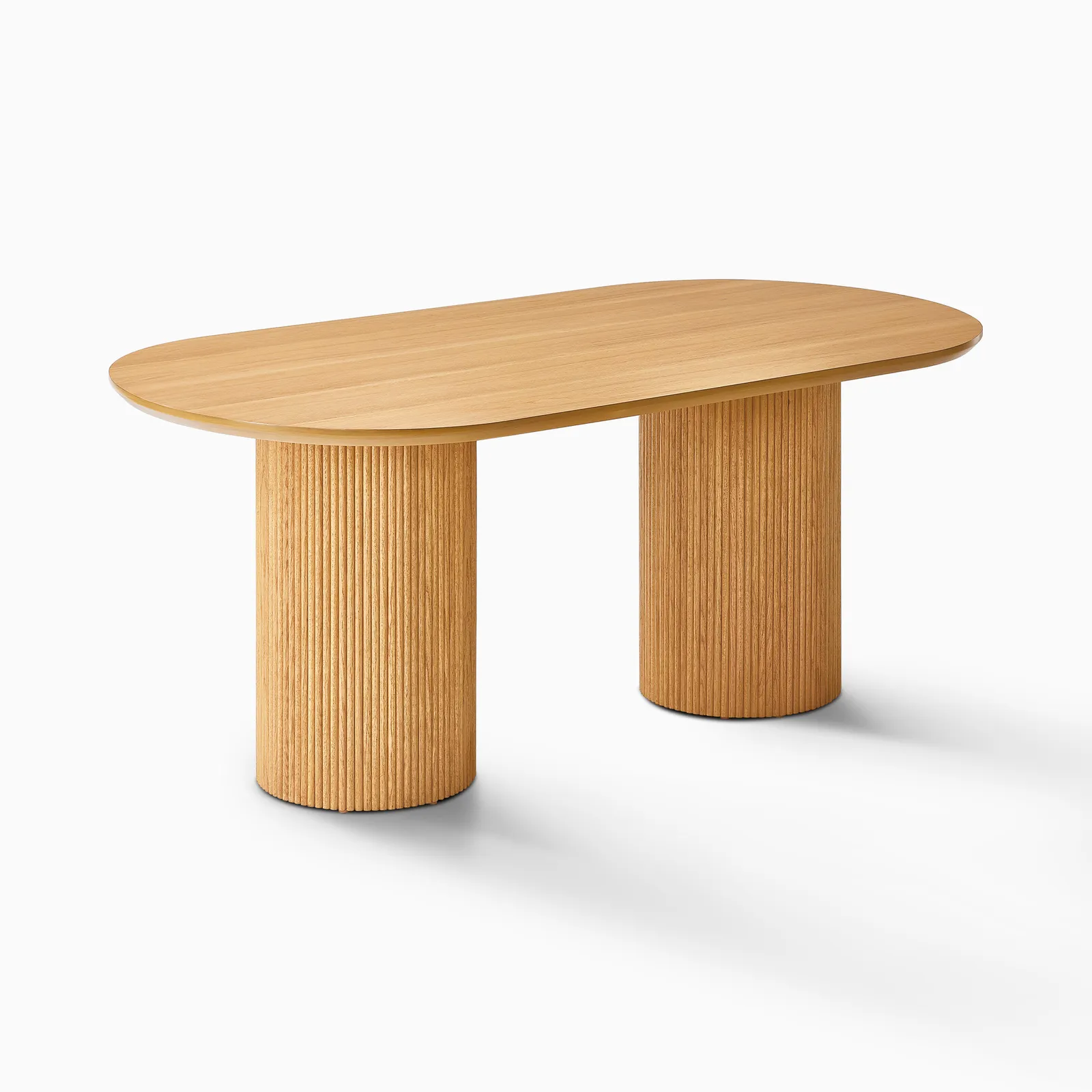 Curved dining table in teak wood with natural finish