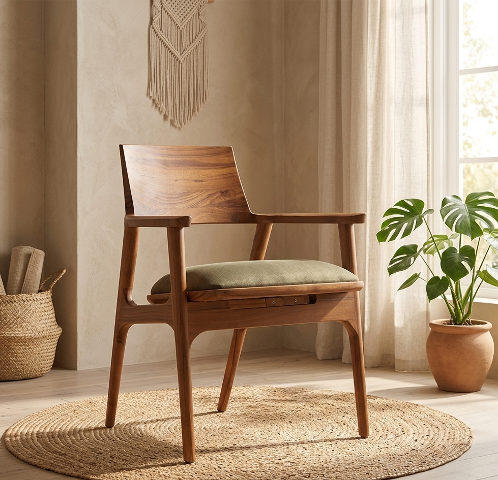 Restaurant chair in teak wood with customizable seat