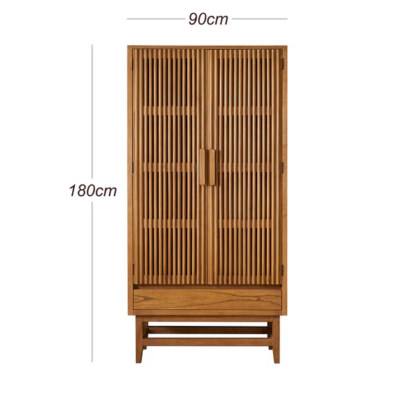 Wardrobe with drawer in teak wood with natural finish