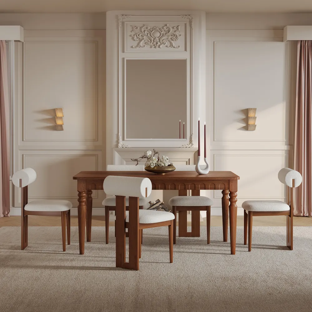 Sway dining chair in teak wood with natural brown finish