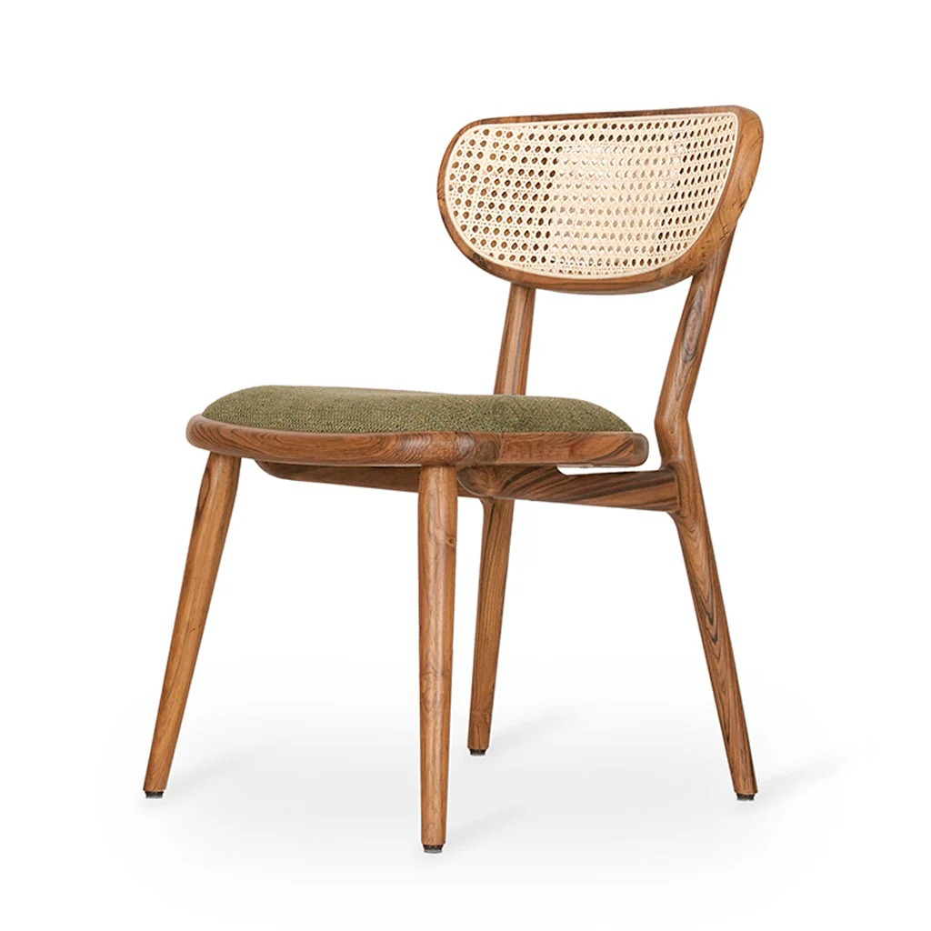Cane dining chair in teak wood with natural brown finish