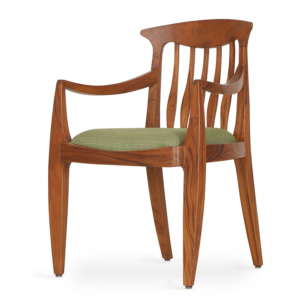 Vintage dining chair in teak wood with fabric upholstery