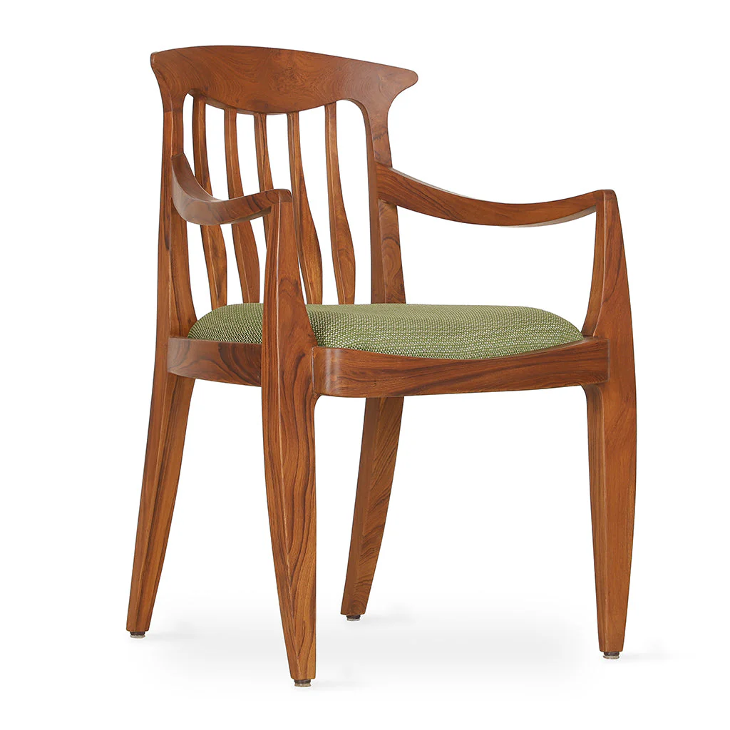 Vintage dining chair in teak wood with fabric upholstery