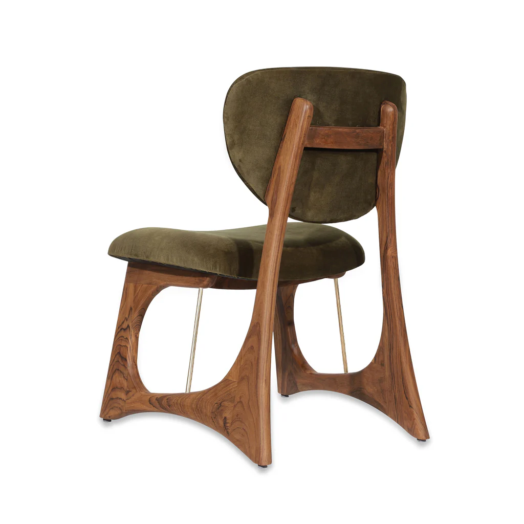 Modern dining chair in teak wood with cotton canvas upholstery