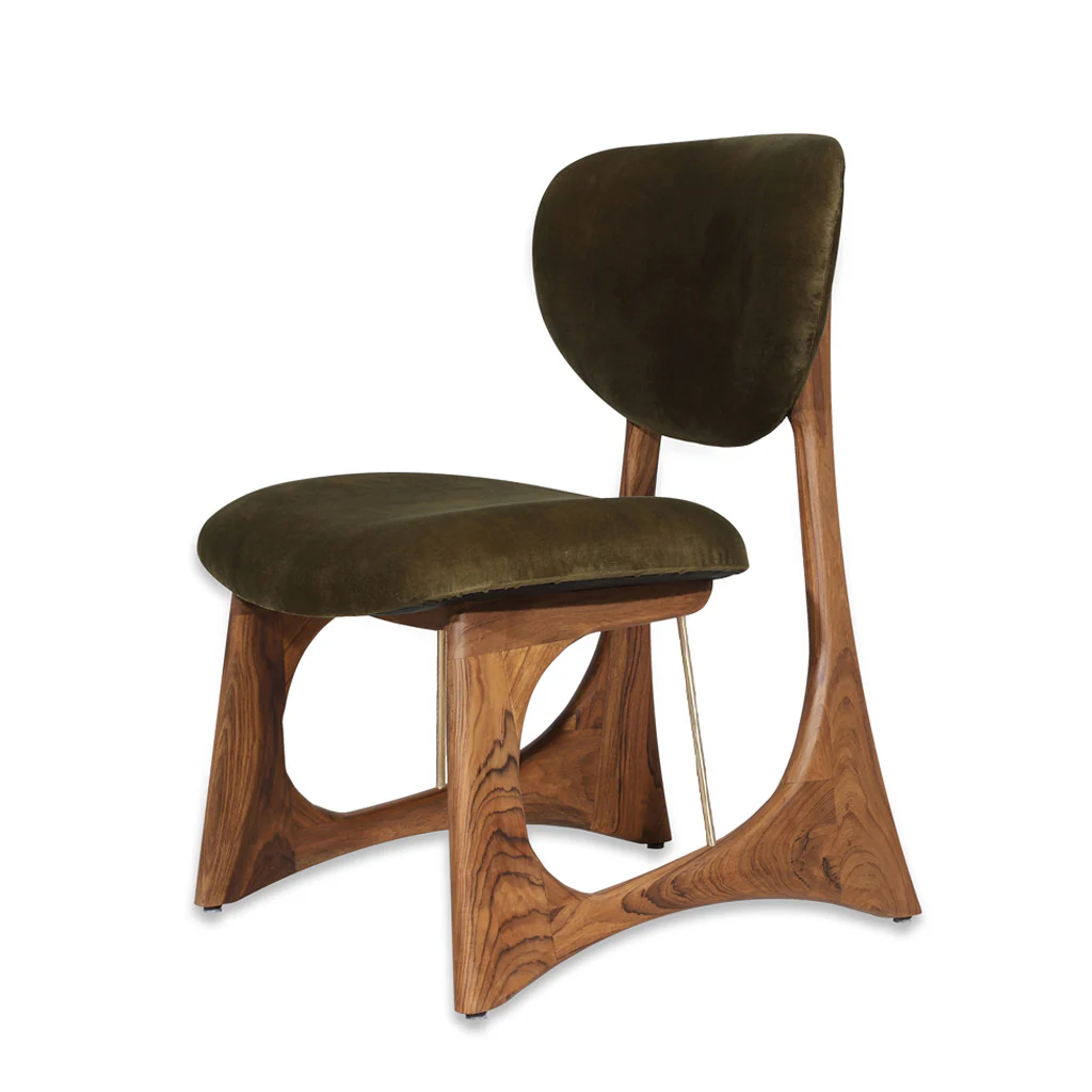 Modern dining chair in teak wood with cotton canvas upholstery