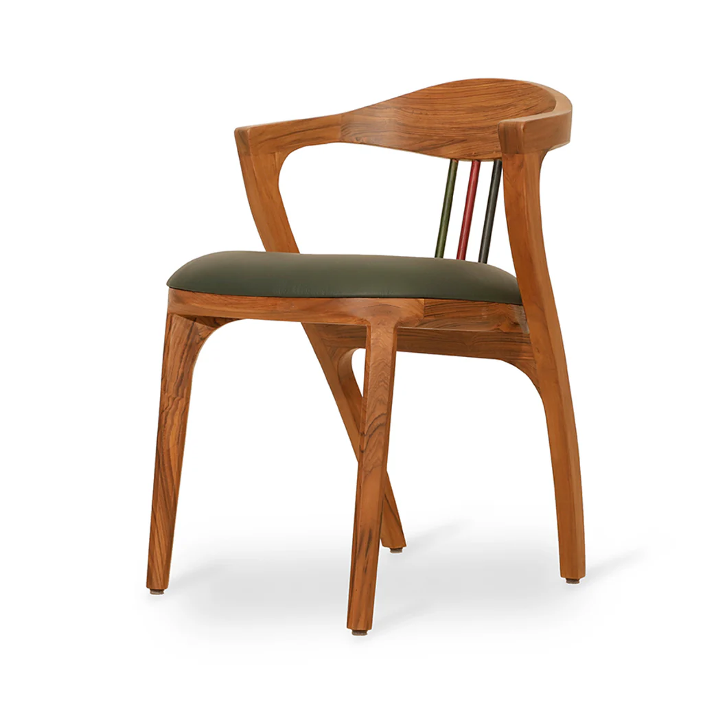 Dining chair in teak wood with cotton canvas upholstery