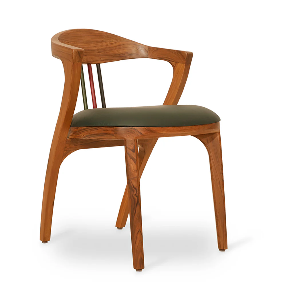 Dining chair in teak wood with cotton canvas upholstery