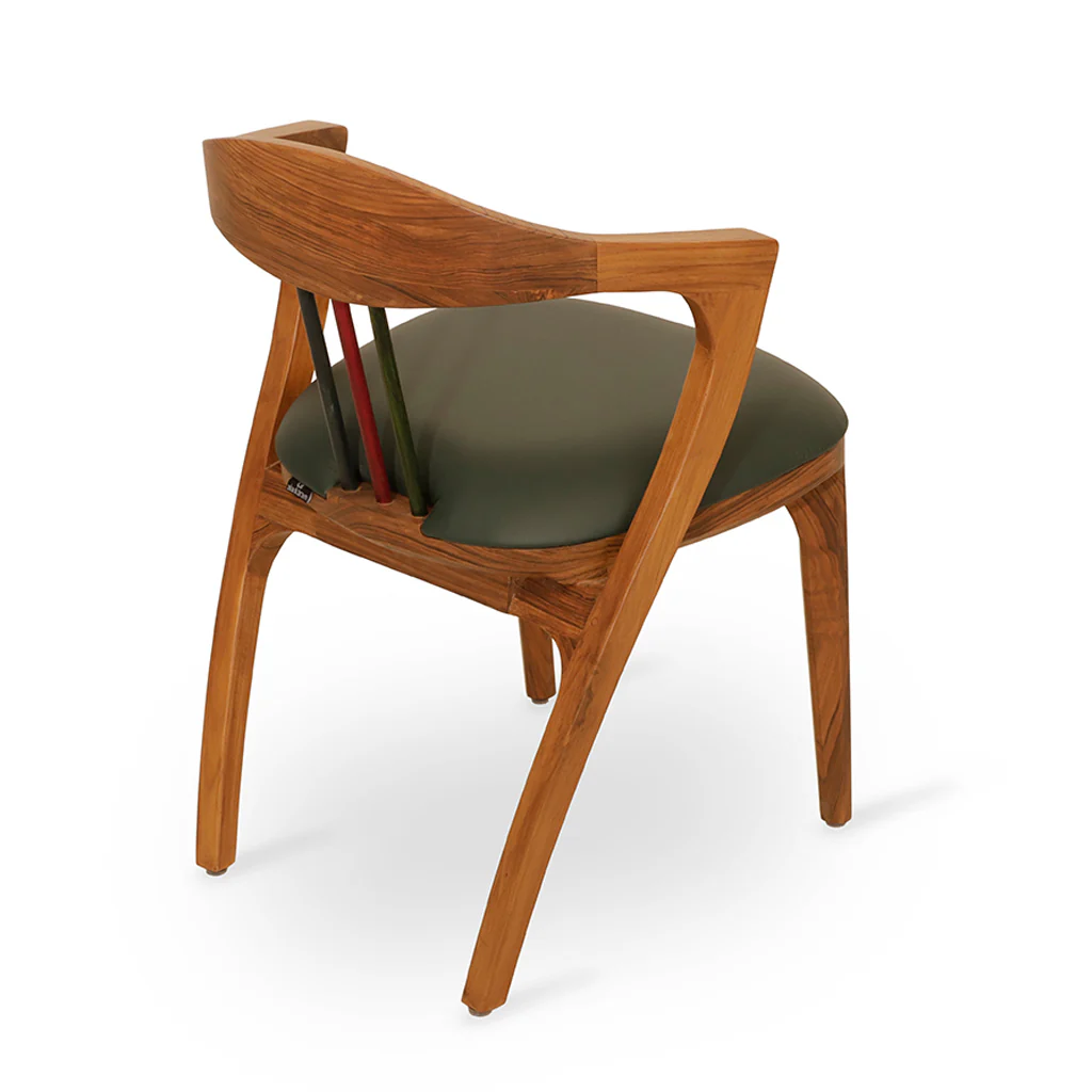 Dining chair in teak wood with cotton canvas upholstery